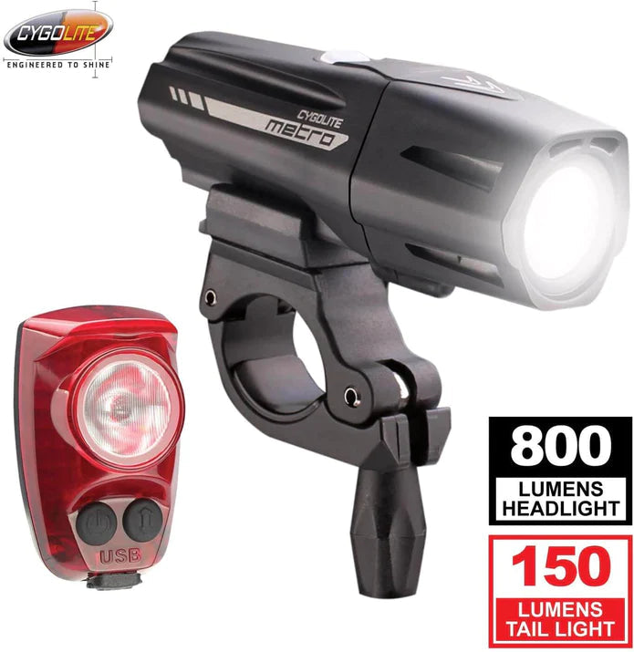 Cygolite Metro Plus 800 & Hotshot Pro 150 Bicycle Light Combo Set